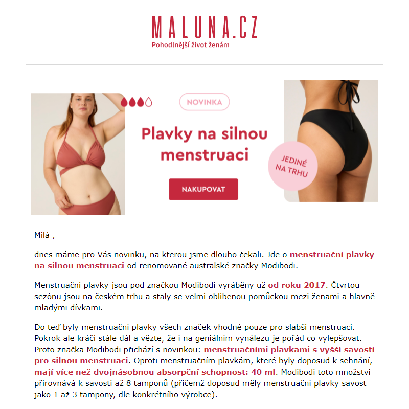 Menstruační plavky na silnou menstruaci __