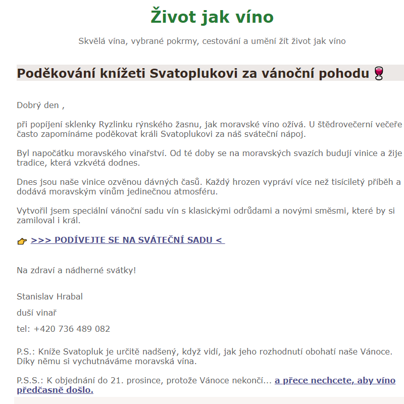 Poděkování knížeti Svatoplukovi za vánoční pohodu _ 