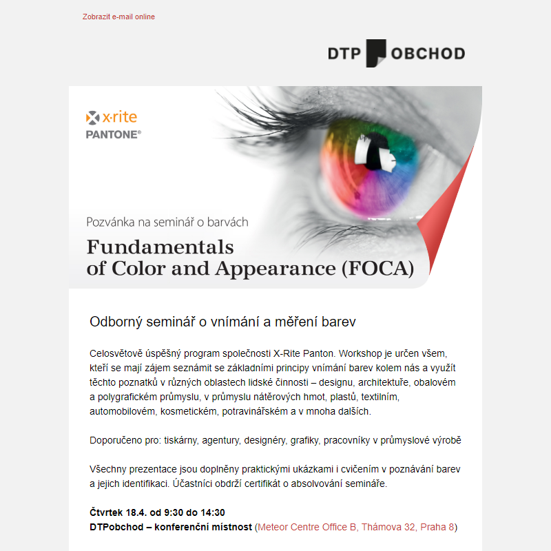 Zveme vás na odborný seminář o barvách (FOCA)
