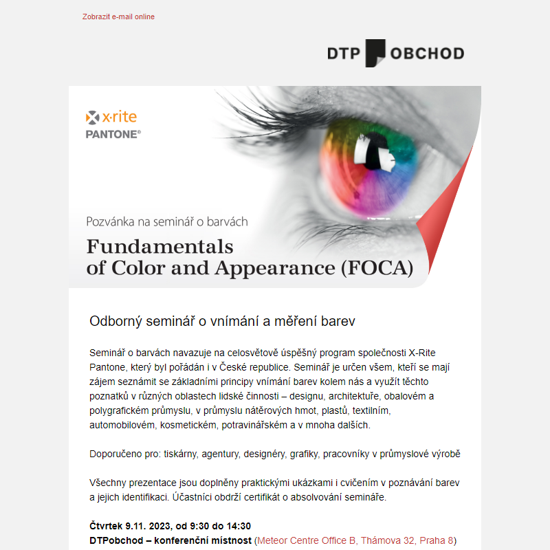 Pozvánka na ddborný seminář o vnímání a měření barev