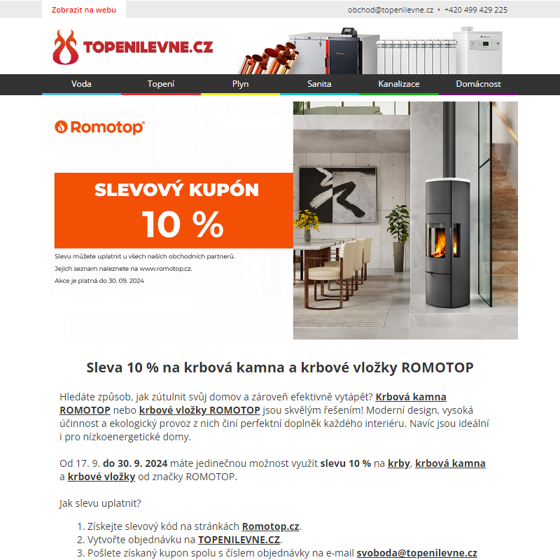 Sleva 10 % na krbová kamna a krbové vložky ROMOTOP