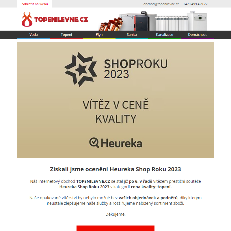 Získali jsme ocenění Heureka Shop Roku 2023