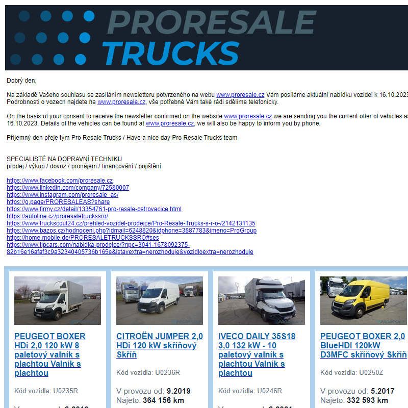Newsletter - aktuální nabídka vozidel k 16.10.2023