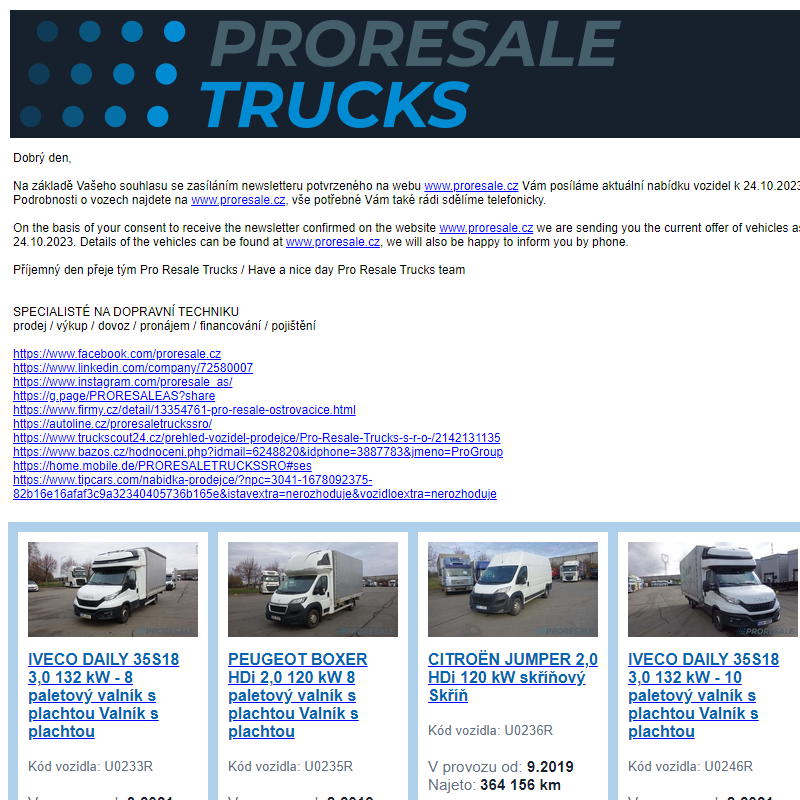Newsletter - aktuální nabídka vozidel k 24.10.2023