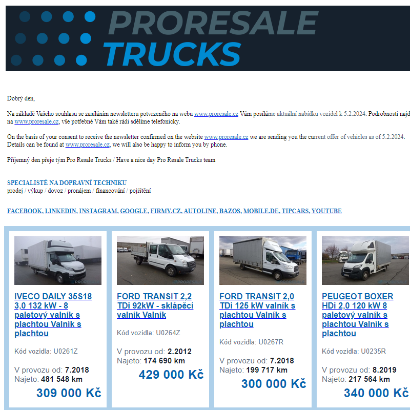 Newsletter - aktuální nabídka vozidel k 5.2.2024