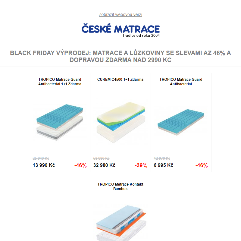 Black Friday výprodej: Matrace a lůžkoviny se slevami až 46% a dopravou zdarma nad 2990 Kč
