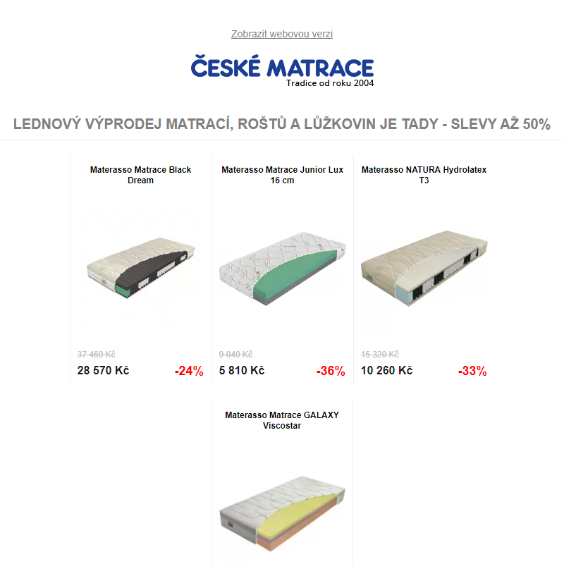 Lednový výprodej matrací, roštů a lůžkovin je tady - Slevy až 50%