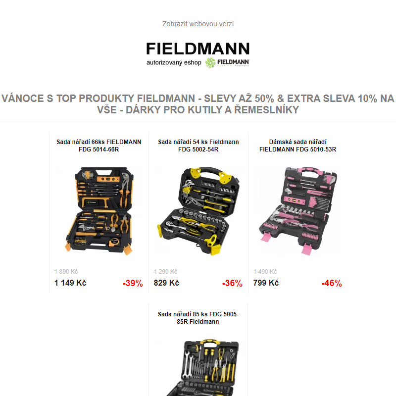 Vánoce s TOP produkty Fieldmann - SLEVY až 50% & EXTRA SLEVA 10% na vše - Dárky pro kutily a řemeslníky