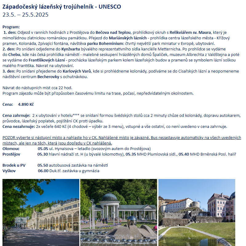 Západočeský lázeňský trojúhelník - UNESCO 23.5. - 25.5.2025