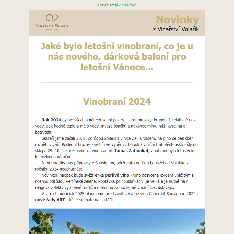 Novinky z Vinařství Volařík 7/24 - vinobraní 2024, nová vína, dárková balení, 5+1