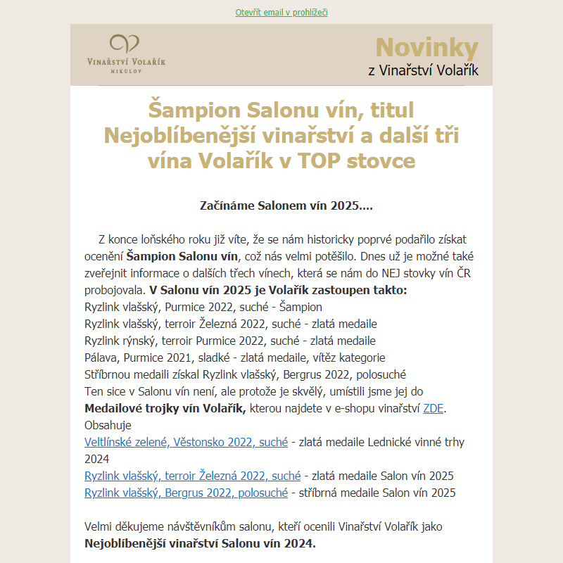 Novinky od Volaříka 1/25 - Salon vín, nová vína, degustace