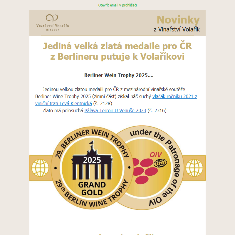 Novinky od Volaříka 2/25 - Nová vína, Povelikonoční degustace
