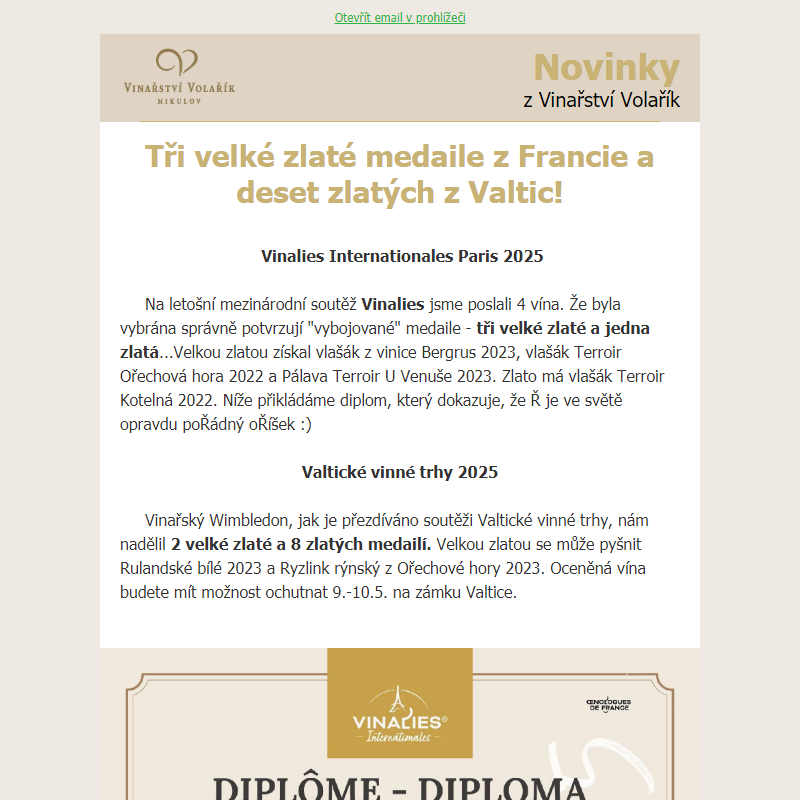 Novinky od Volaříka 2/25 - Nová vína a medaile, ochutnávky vín