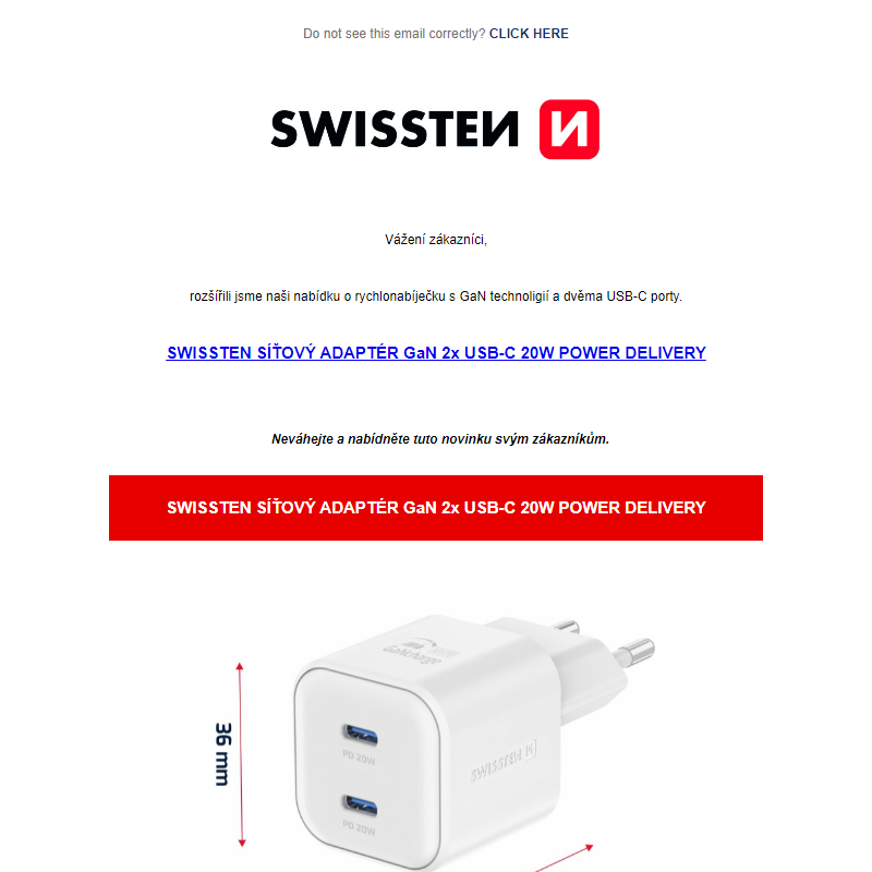 GaN nabíječka 20W (2x USB-C)