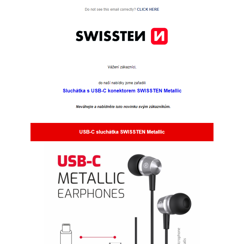 USB-C sluchátka SWISSTEN Metallic