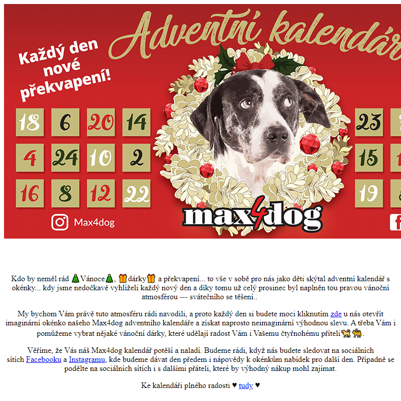 Adventní kalendář slev od Max4dog nejen pro pejsky