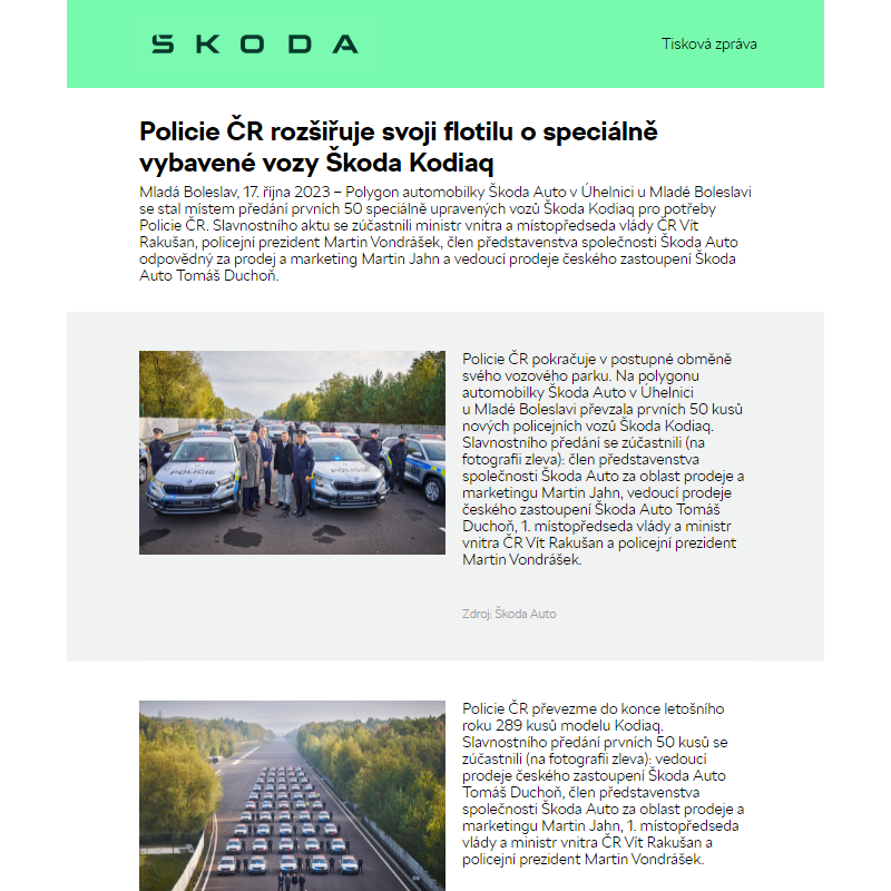 Policie ČR rozšiřuje svoji flotilu o speciálně vybavené vozy Škoda Kodiaq