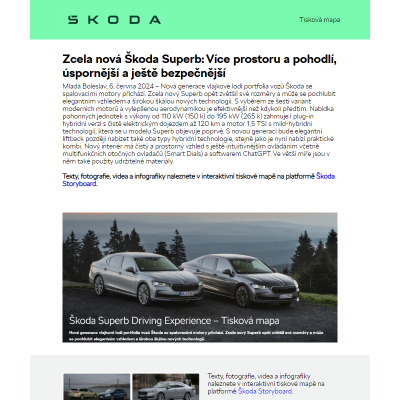 Zcela nová Škoda Superb: Více prostoru a pohodlí, úspornější a ještě bezpečnější