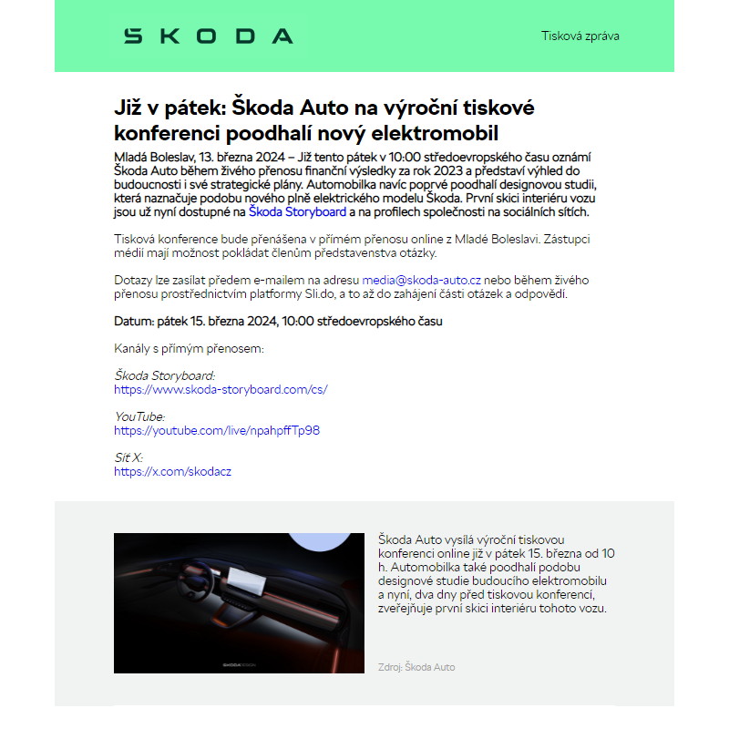 Již v pátek: Škoda Auto na výroční tiskové konferenci poodhalí nový elektromobil