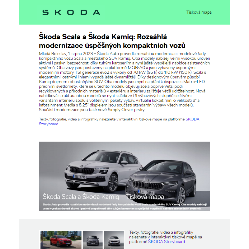 Škoda Scala a Škoda Kamiq: Rozsáhlá modernizace úspěšných kompaktních vozů