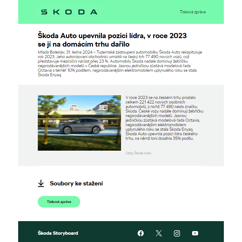 Škoda Auto upevnila pozici lídra, v roce 2023 se jí na domácím trhu dařilo