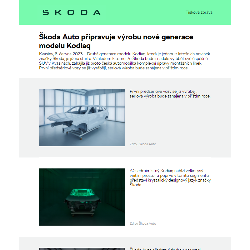 Škoda Auto připravuje výrobu nové generace modelu Kodiaq