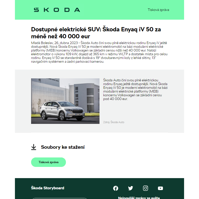 Dostupné elektrické SUV: Škoda Enyaq iV 50 za méně než 40 000 eur