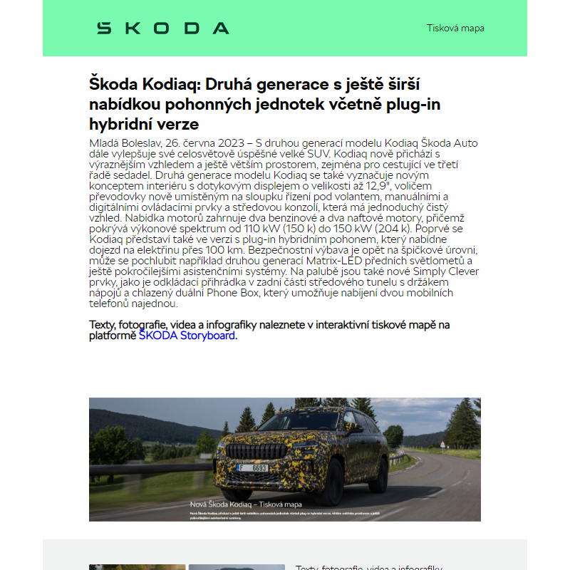 Škoda Kodiaq: Druhá generace s ještě širší nabídkou pohonných jednotek včetně plug-in hybridní verze