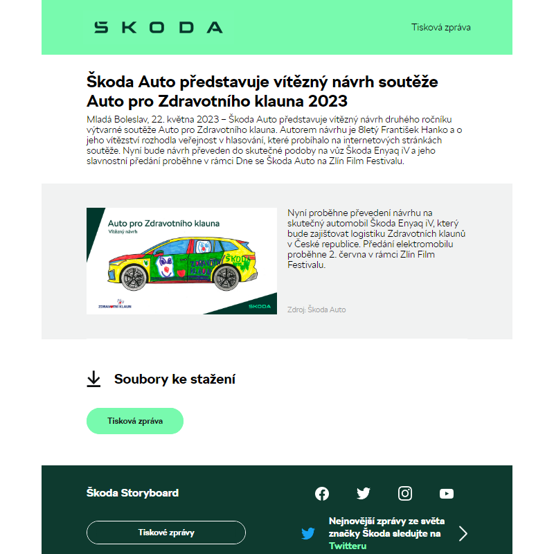 Škoda Auto představuje vítězný návrh soutěže Auto pro Zdravotního klauna 2023