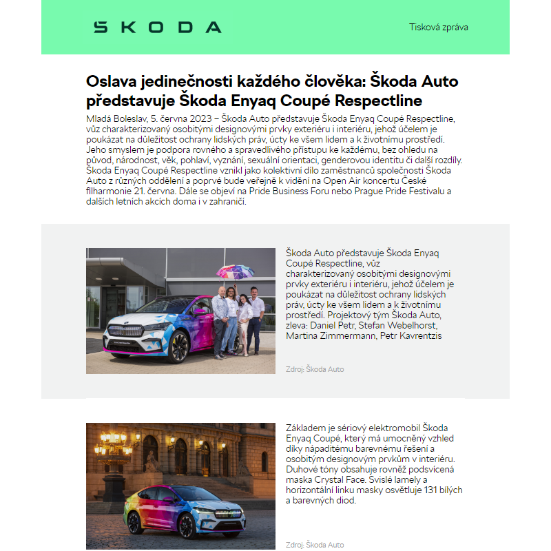 Oslava jedinečnosti každého člověka: Škoda Auto představuje Škoda Enyaq Coupé Respectline