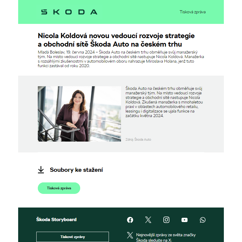 Nicola Koldová novou vedoucí rozvoje strategie a obchodní sítě Škoda Auto na českém trhu
