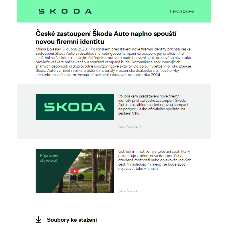 České zastoupení Škoda Auto naplno spouští novou firemní identitu