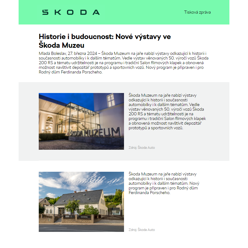 Historie i budoucnost: Nové výstavy ve Škoda Muzeu