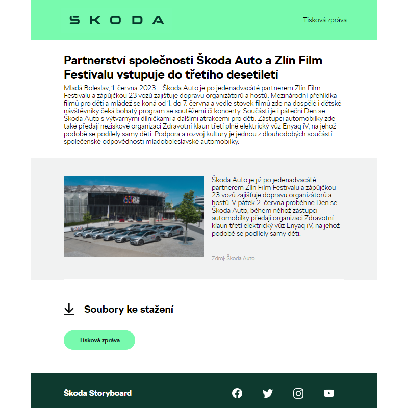 Partnerství společnosti Škoda Auto a Zlín Film Festivalu vstupuje do třetího desetiletí