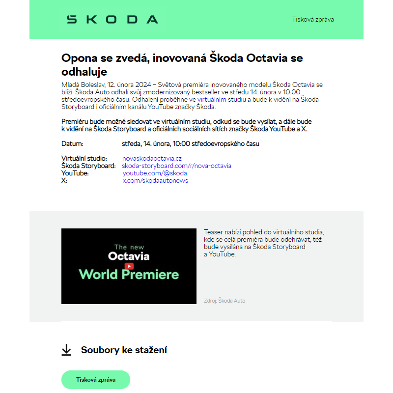 Opona se zvedá, inovovaná Škoda Octavia se odhaluje