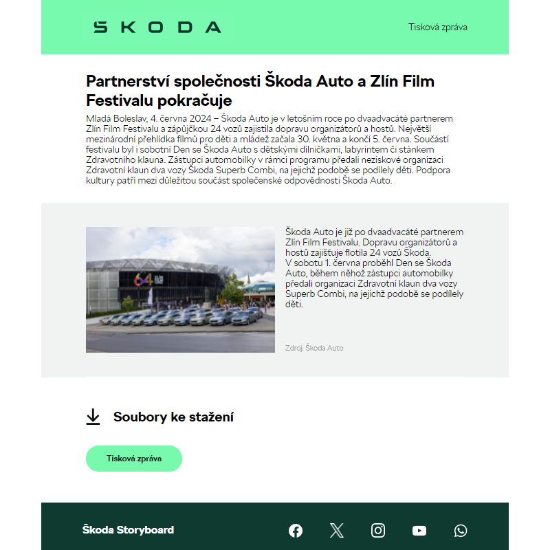 Partnerství společnosti Škoda Auto a Zlín Film Festivalu pokračuje