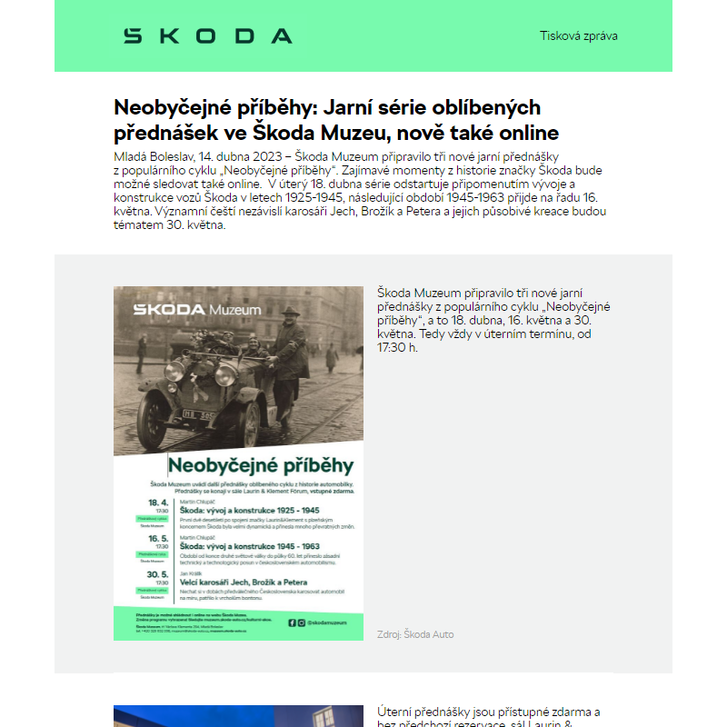 Neobyčejné příběhy: Jarní série oblíbených přednášek ve Škoda Muzeu, nově také online