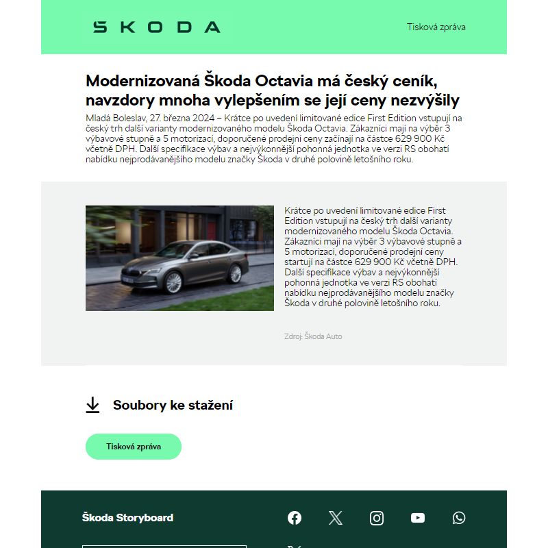 Modernizovaná Škoda Octavia má český ceník, navzdory mnoha vylepšením se její ceny nezvýšily