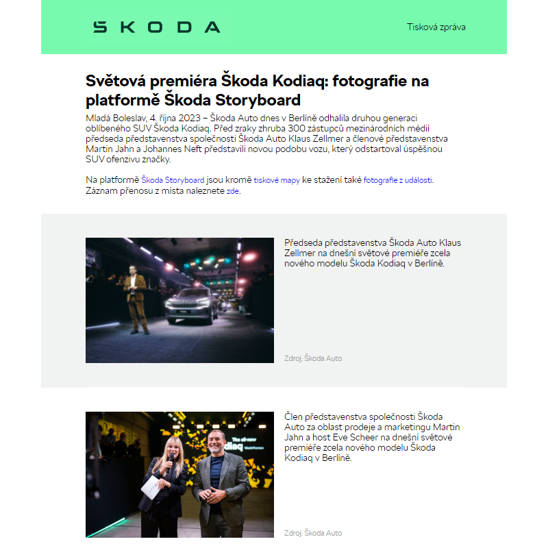 Světová premiéra Škoda Kodiaq: fotografie na platformě Škoda Storyboard