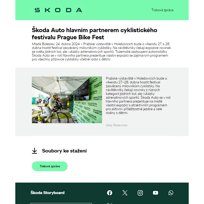 Škoda Auto hlavním partnerem cyklistického festivalu Prague Bike Fest