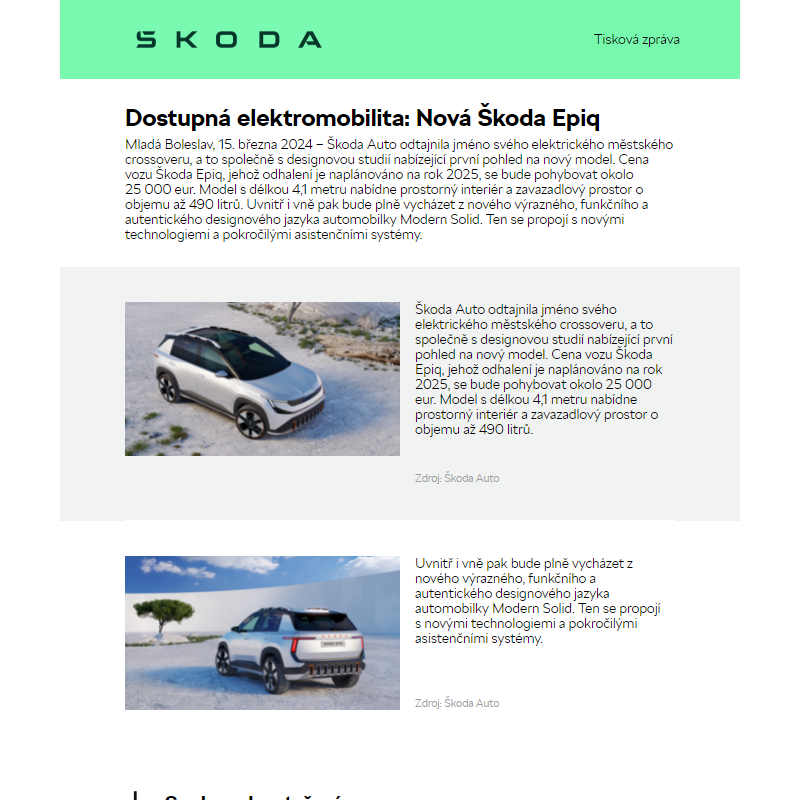 Dostupná elektromobilita: Nová Škoda Epiq