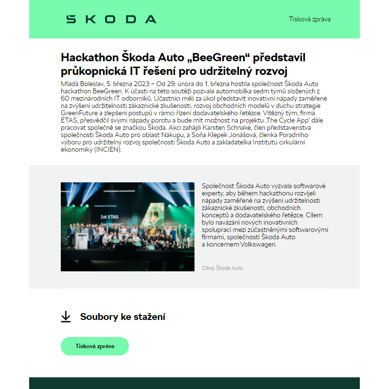 Hackathon Škoda Auto „BeeGreen“ představil průkopnická IT řešení pro udržitelný rozvoj