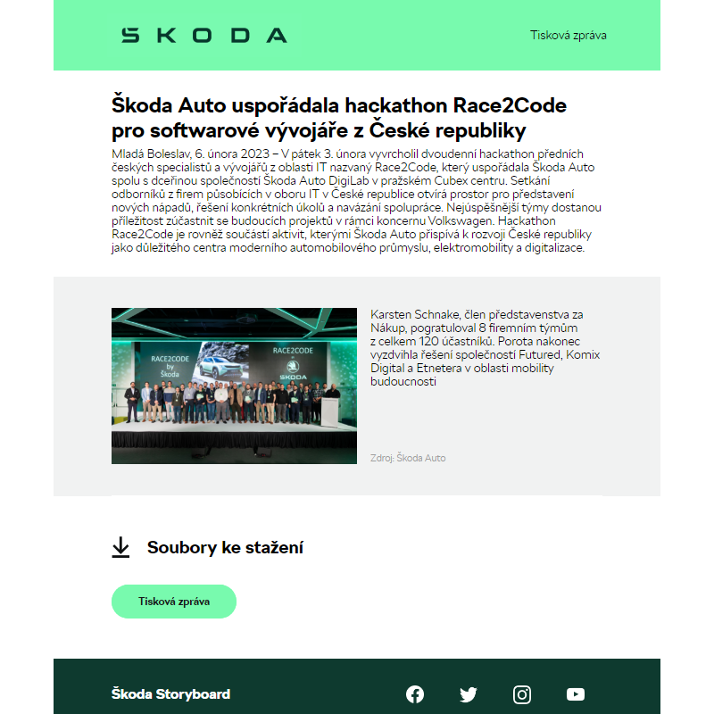 Škoda Auto uspořádala hackathon Race2Code pro softwarové vývojáře z České republiky