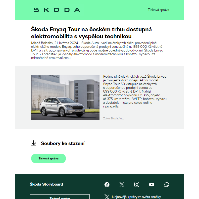 Škoda Enyaq Tour na českém trhu: dostupná elektromobilita s vyspělou technikou