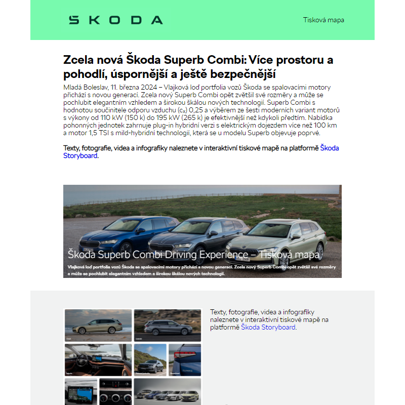 Zcela nová Škoda Superb Combi: Více prostoru a pohodlí, úspornější a ještě bezpečnější