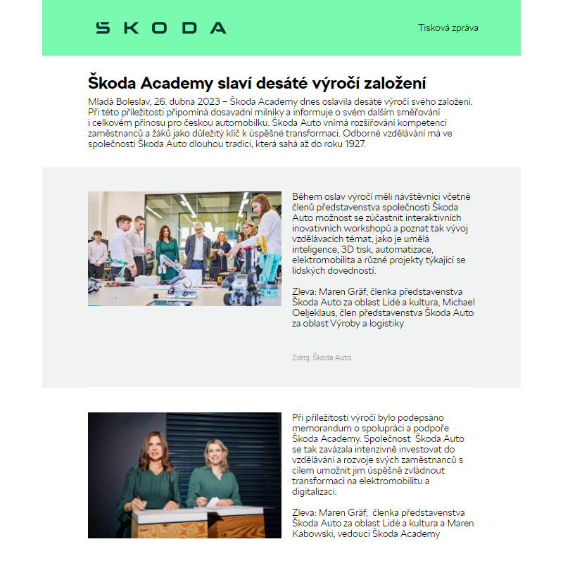 Škoda Academy slaví desáté výročí založení