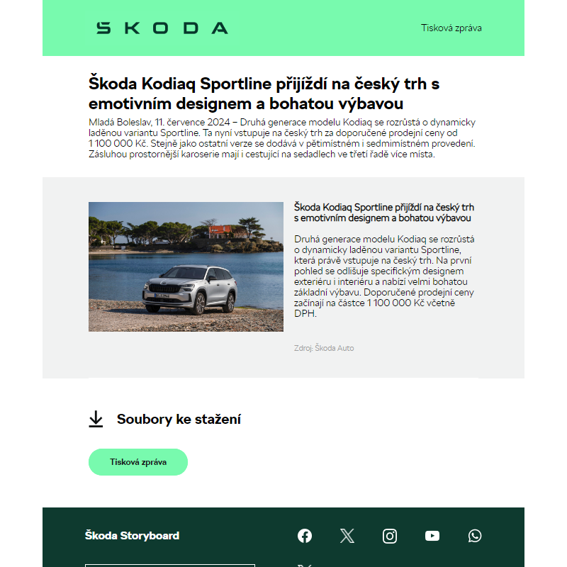 Škoda Kodiaq Sportline přijíždí na český trh s emotivním designem a bohatou výbavou