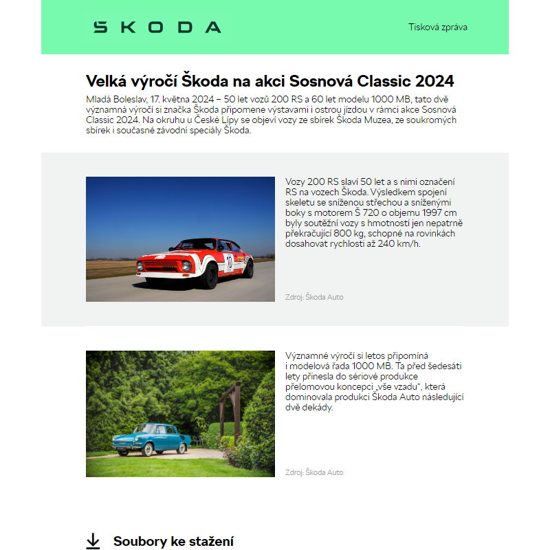 Velká výročí Škoda na akci Sosnová Classic 2024