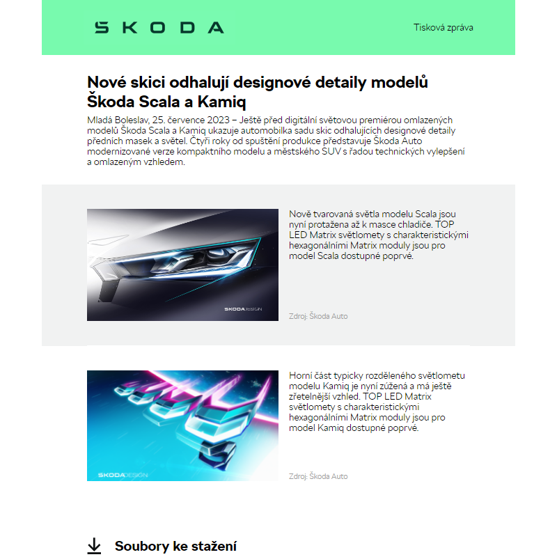 Nové skici odhalují designové detaily modelů Škoda Scala a Kamiq
