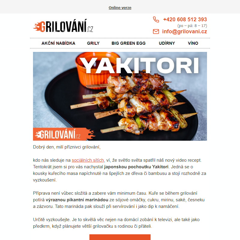 [Recept na gril] Kuřecí Yakitori v elektrickém grilu Weber